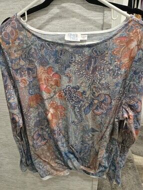 Time and Tru Floral Long-Sleeve Top in Blue & Coral